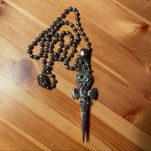 Bill Wall Triple Vintage Skull Dagger Pendant